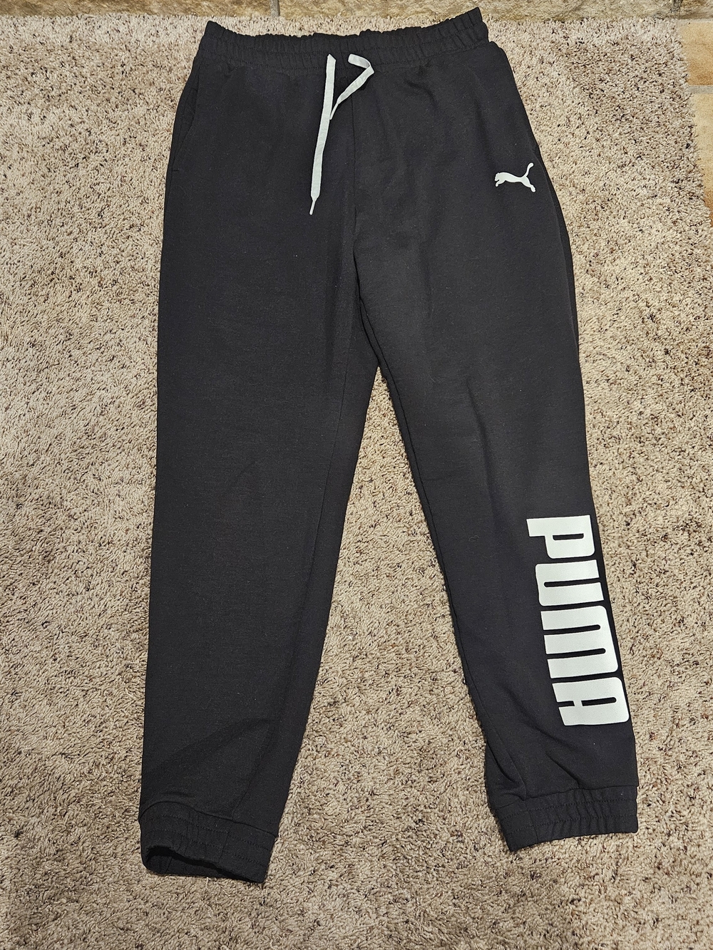 Womens Puma Black Jogger Sweatpants with White Logo